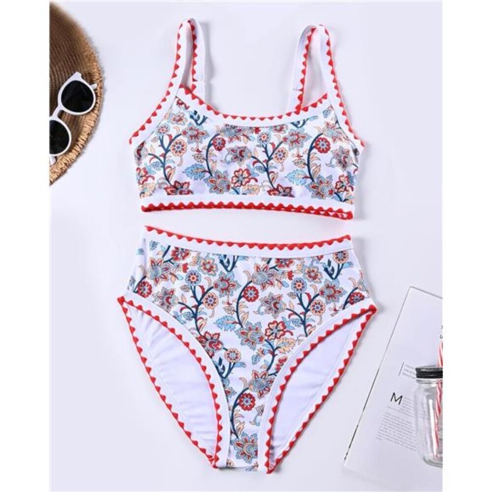 High Waisted Bikini Sets for Women Tummy Control Swimsuit Floral Full Coverage - Picture 6 of 8